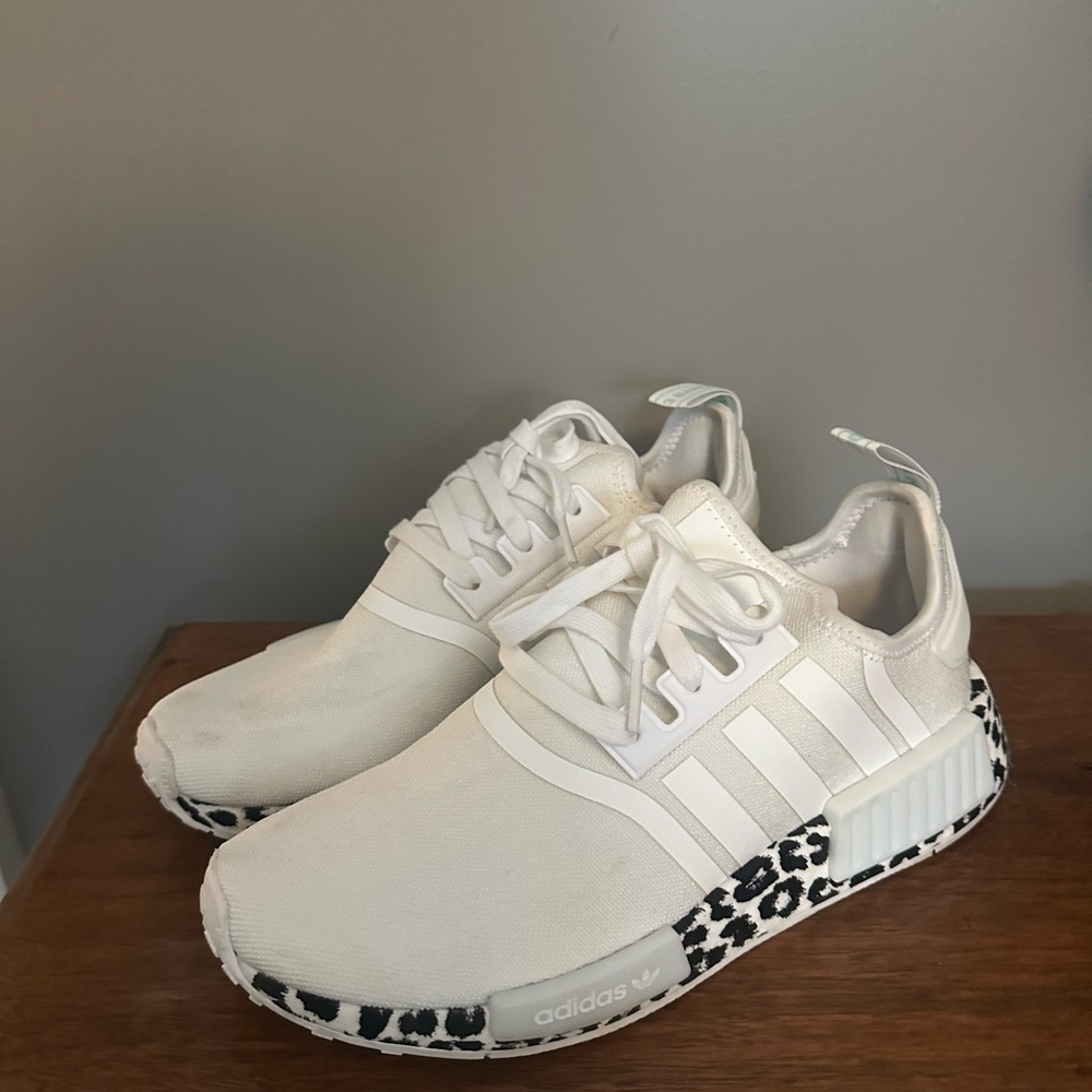 Adidas White Sneakers with Leopard Print Sole